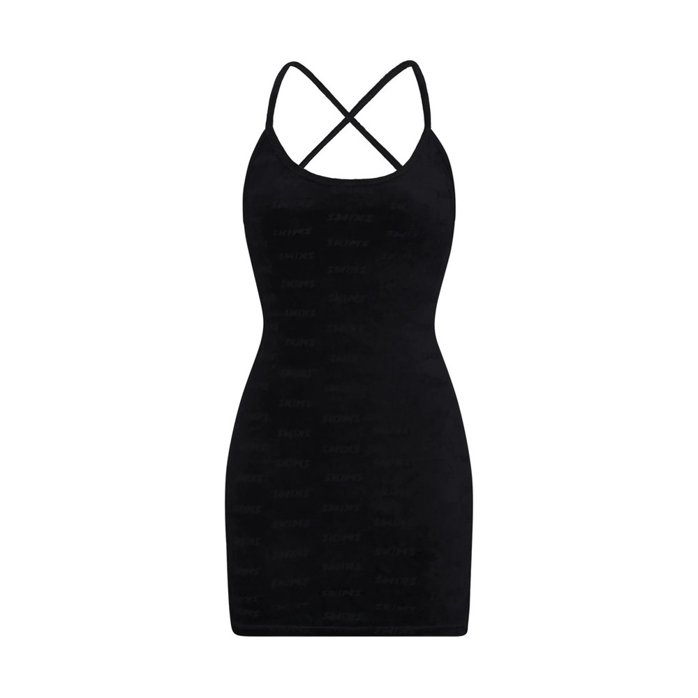 SKIMS LOGO VELOUR TERRY SLIP DRESS -Onyx